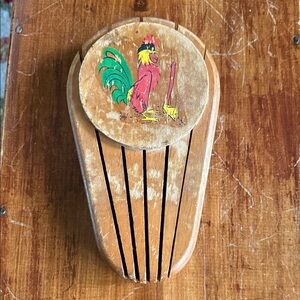 Vintage Wooden Knife Block with Rooster Design